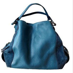Authentic Coach Blue Leather & Suede Hobo Bag